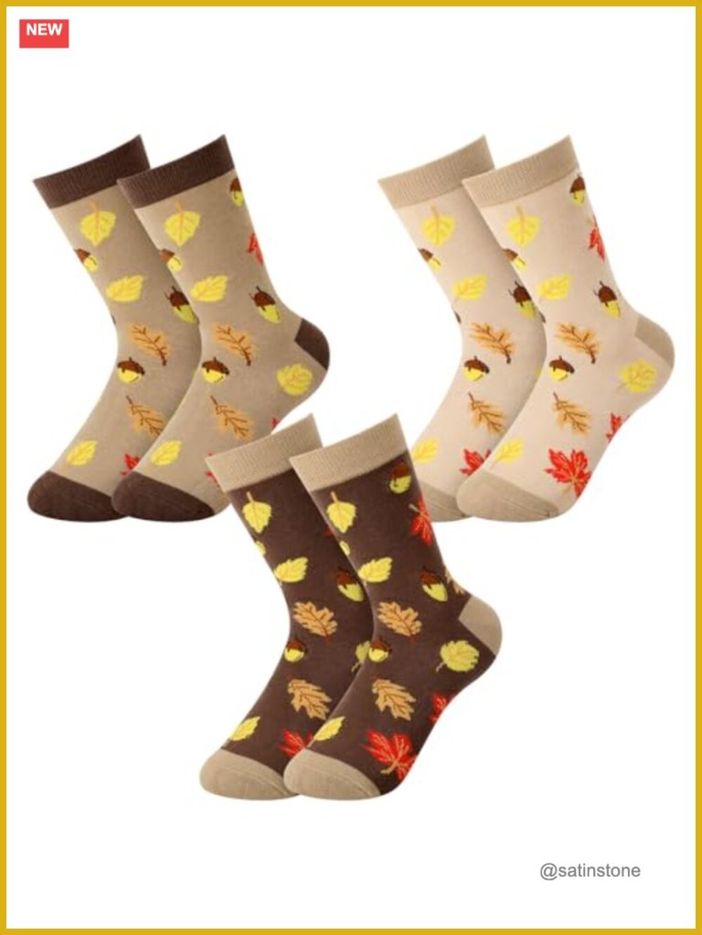 3 Pairs Fall Crew Socks Women Pure Cotton Novelty Thanksgiving